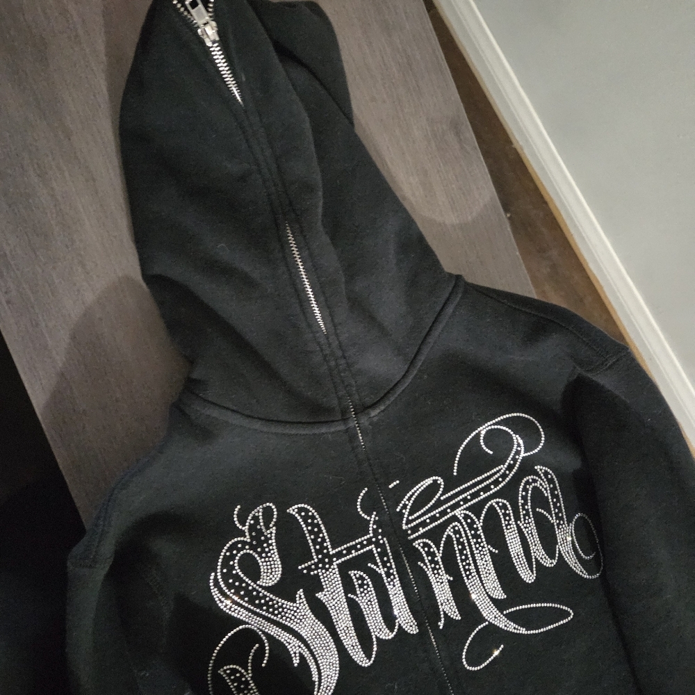 Women's Black Hoodie with "Stunna" white Gem Accents